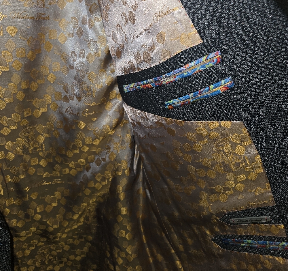 Robert Graham Charcoal Textured Blazer with Gold Floral Lining - Picture 4 of 10